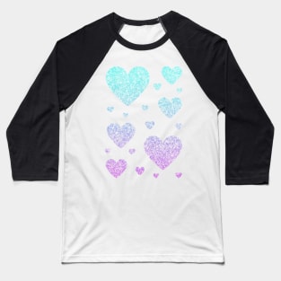 Pastel Blue and Purple Ombre Faux Glitter Hearts Baseball T-Shirt